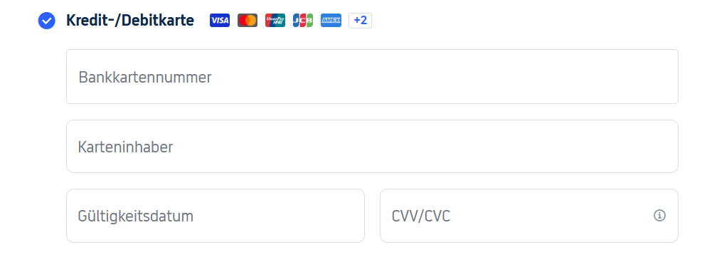 Zahlung mit Kredit-/Debitkarte