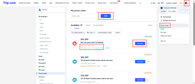 How to Use Trip.com Promo Code on Desktop/Web