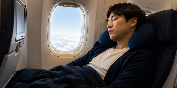 機内で眠る男性
