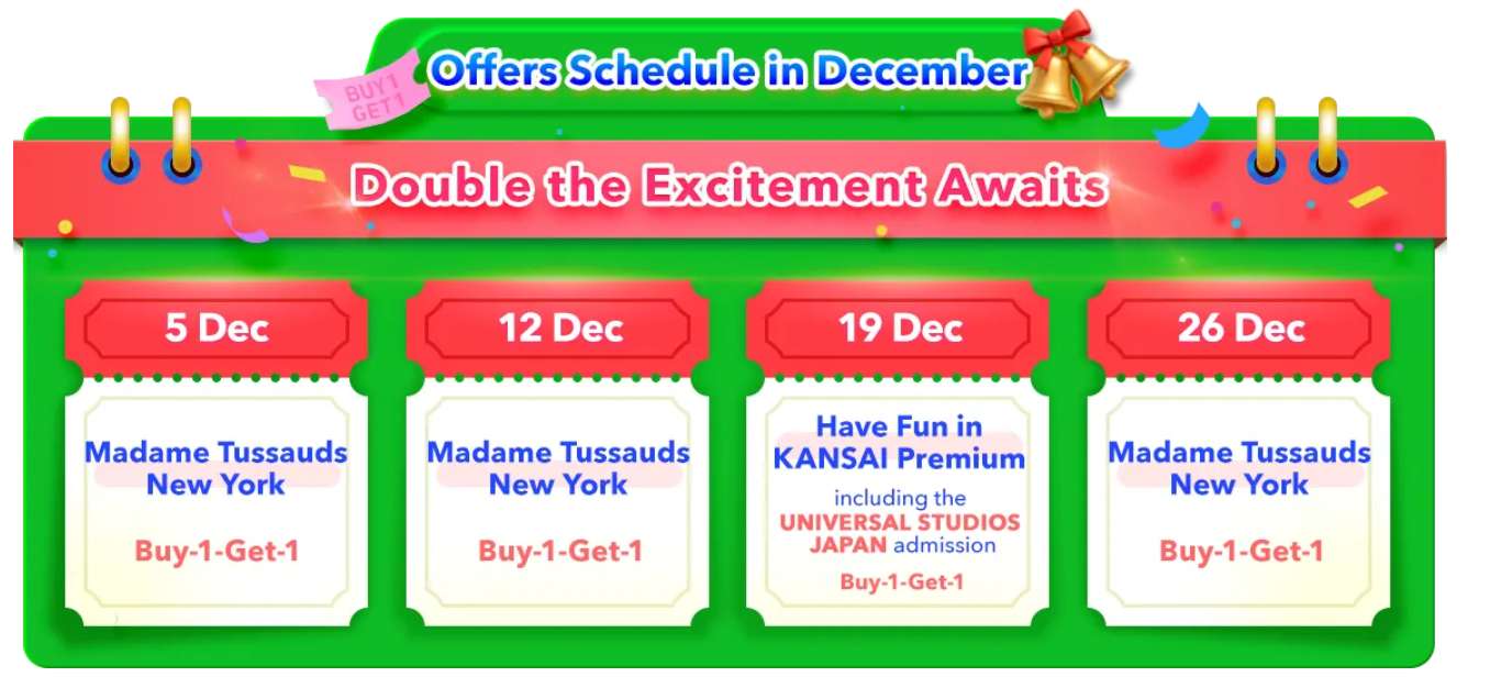 Happy Friday Dec. Attractions BOGO on Trip.com