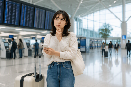 空港で悩む日本人