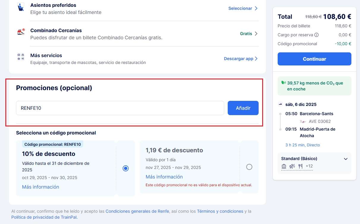 10% discount on Renfe
