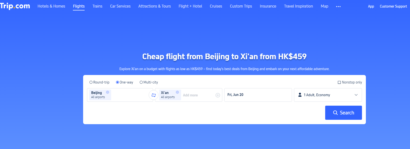 Cheap flight from Beijing to Xi'an 