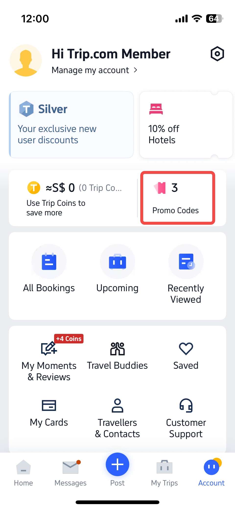trip.com app account page
