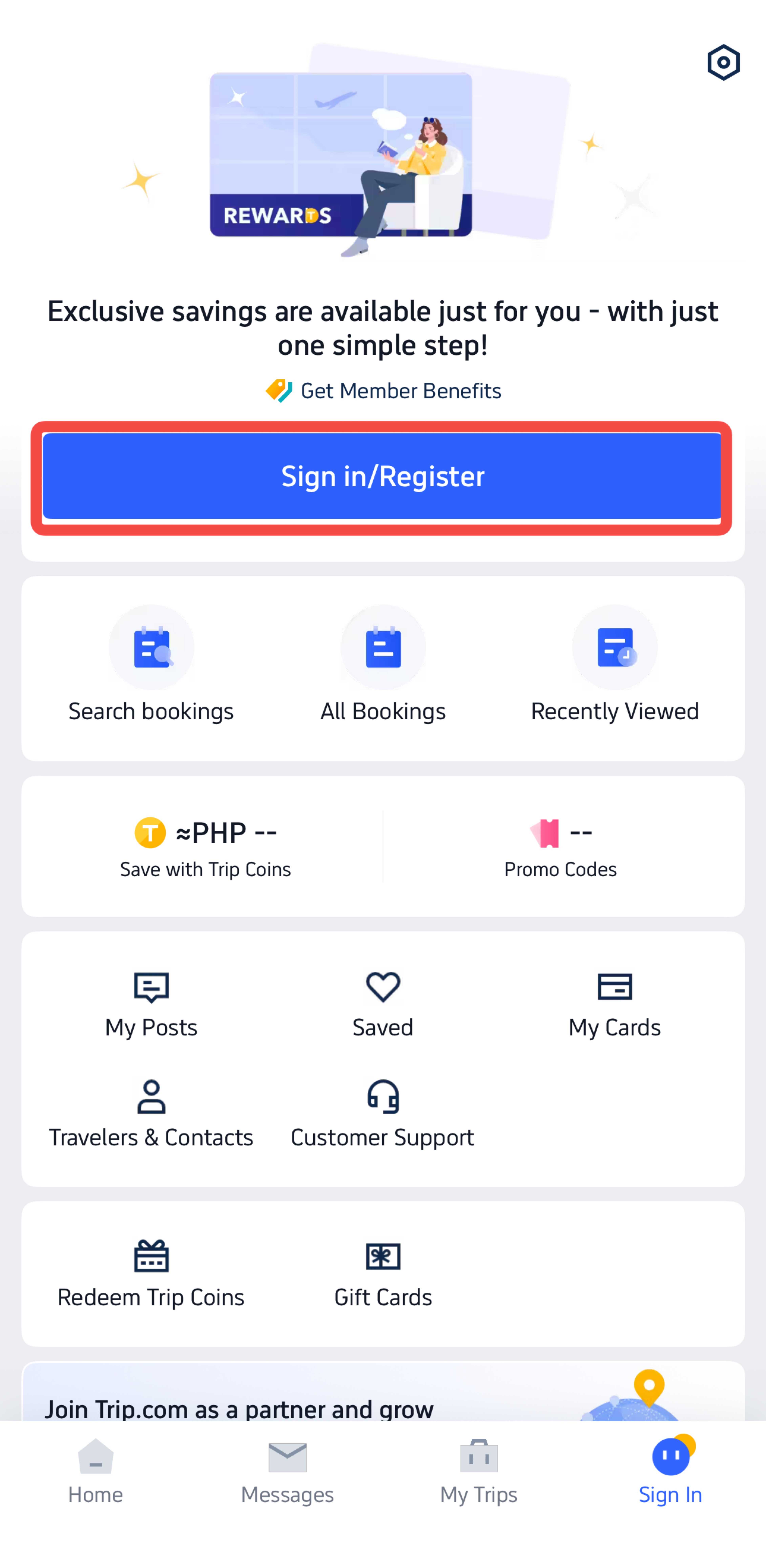 Trip.com App Sign Up or Log In
