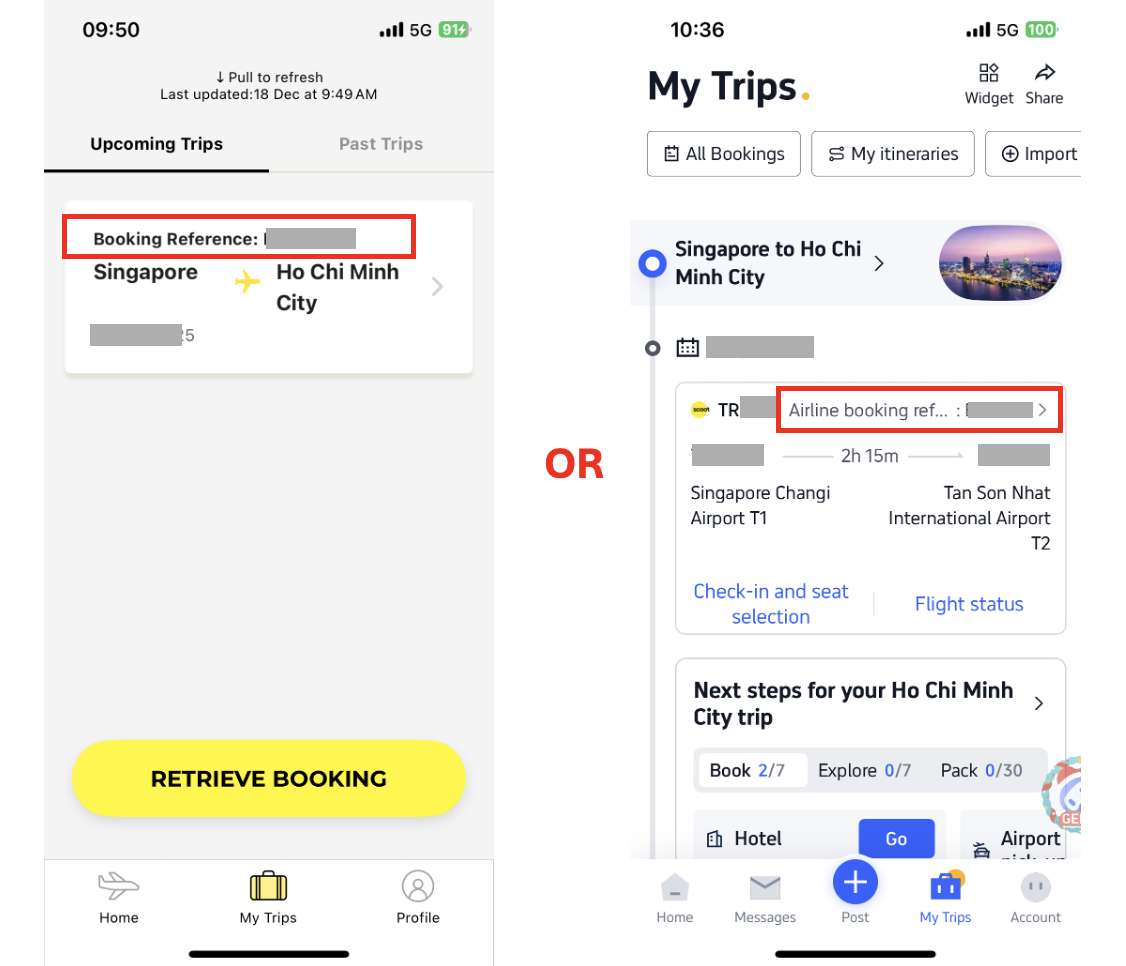 how to find PNR on scoot app or trip.com app