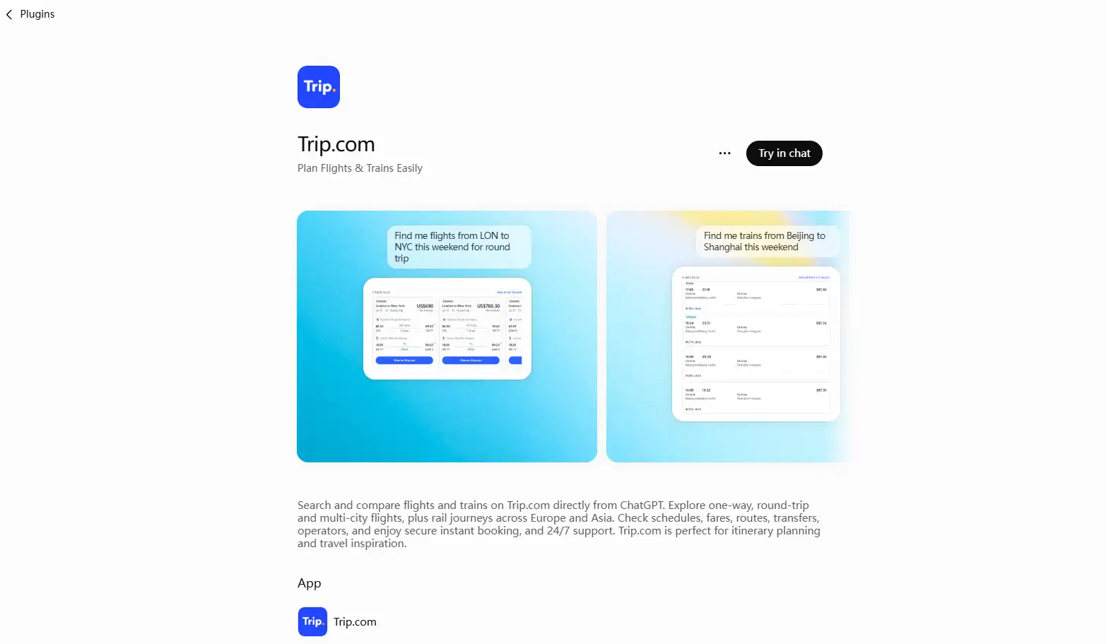 Trip.com: Travel planning inside ChatGPT