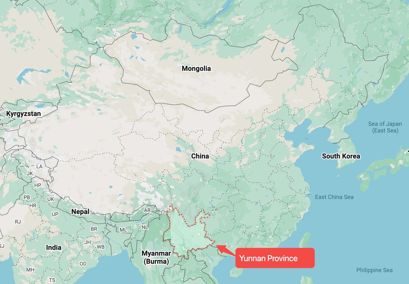 yunnan location on the map