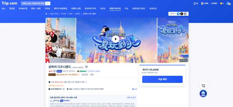 상하이 디즈니랜드 티켓 예약