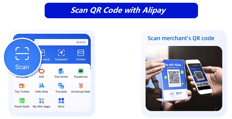 Scan QR code with the Alipay app