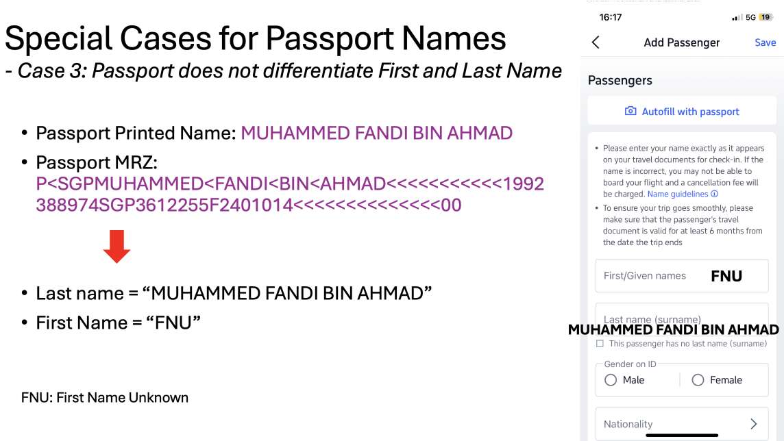 how to input first name and last name for special case 3