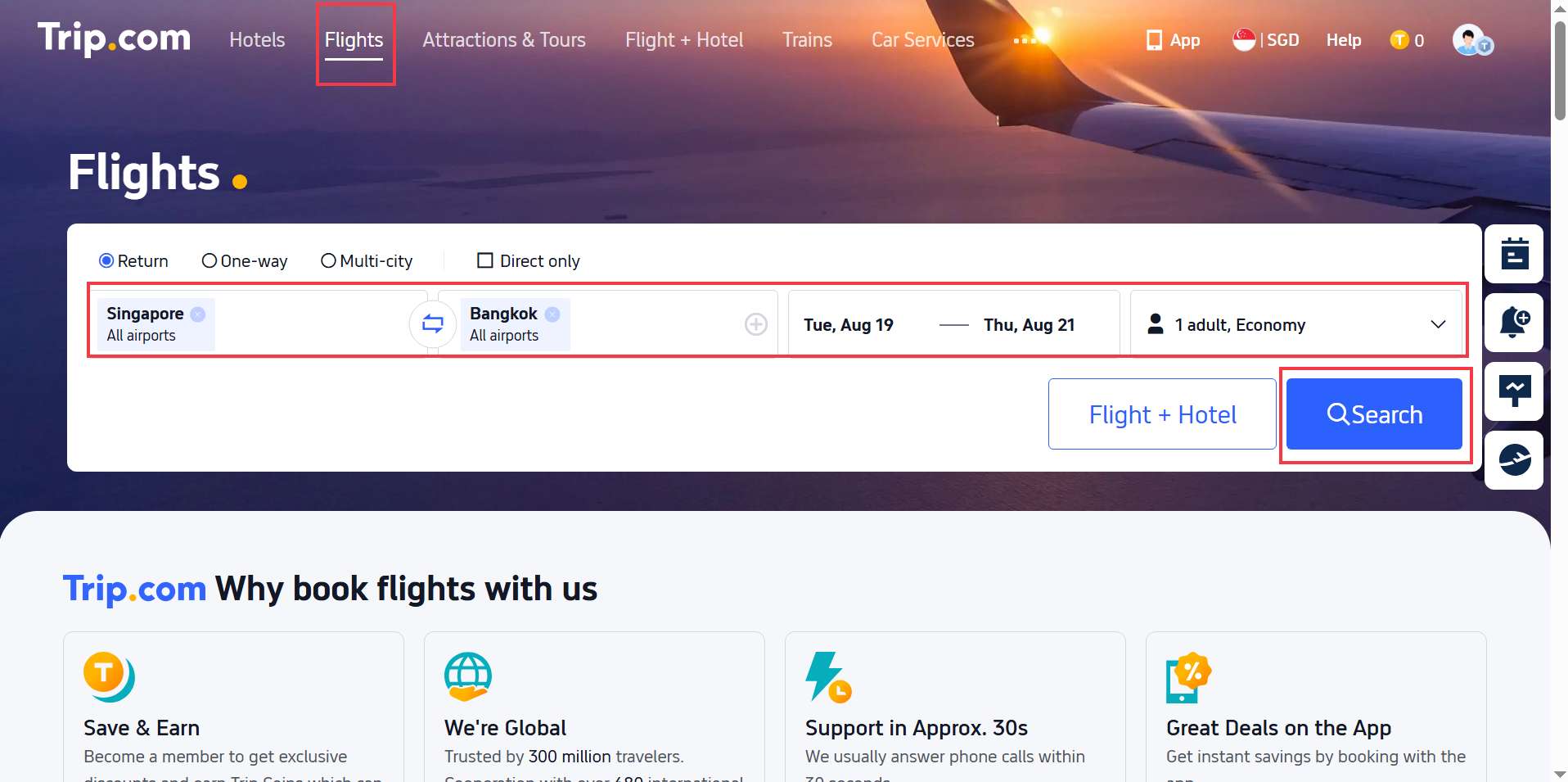 Search for Flights on Trip.com