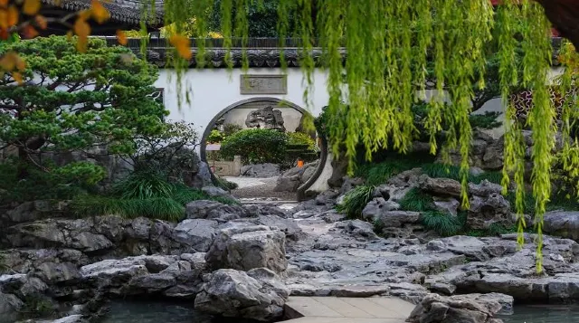 Rock garden and moon gate at Yu Garden in Shanghai