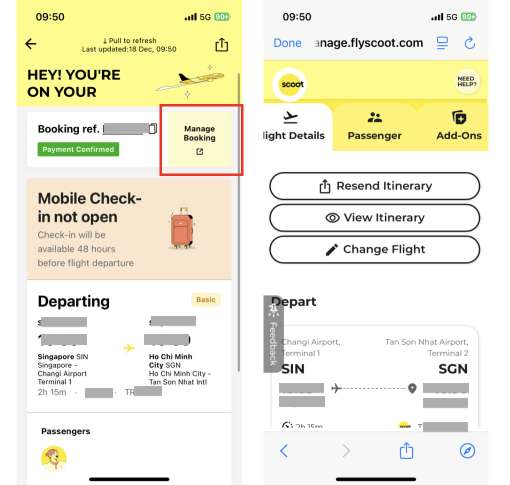 scoot app mange booking