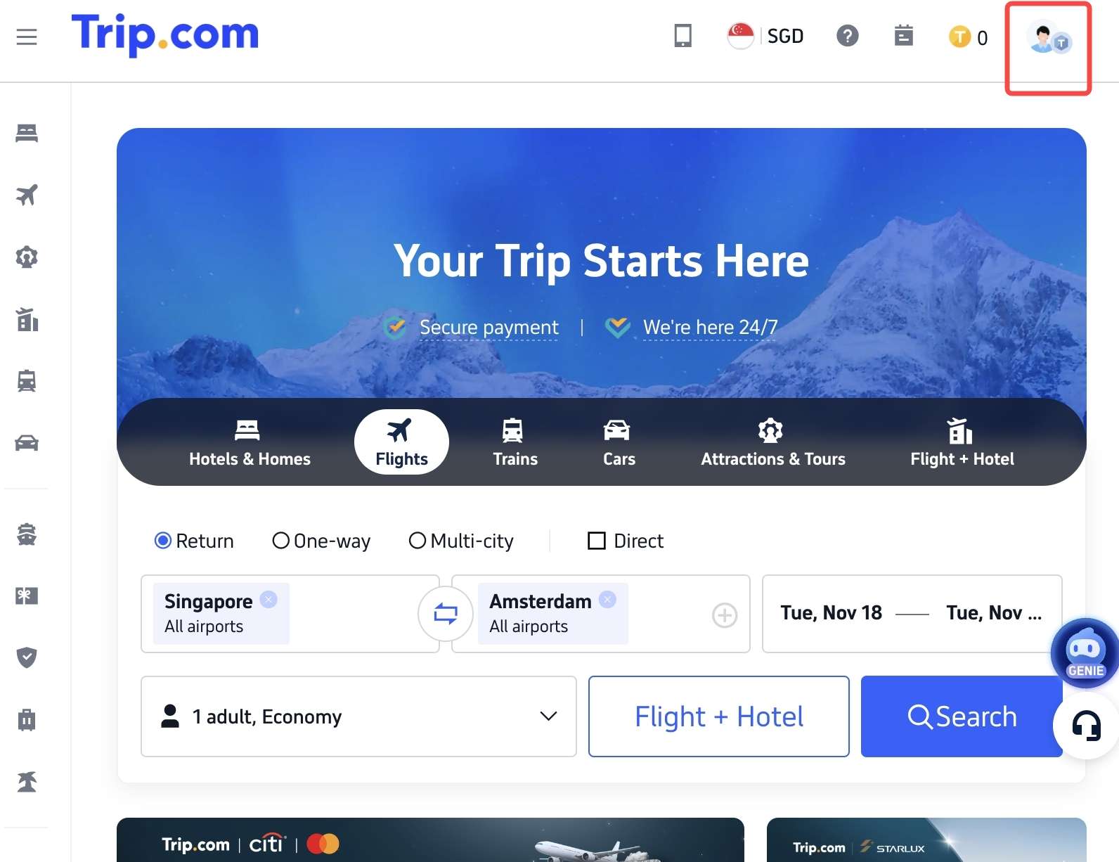 trip.com desktop main page