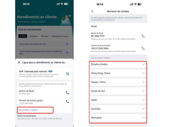 Encontre o número de telefone da Trip.com para outros países/regiões.