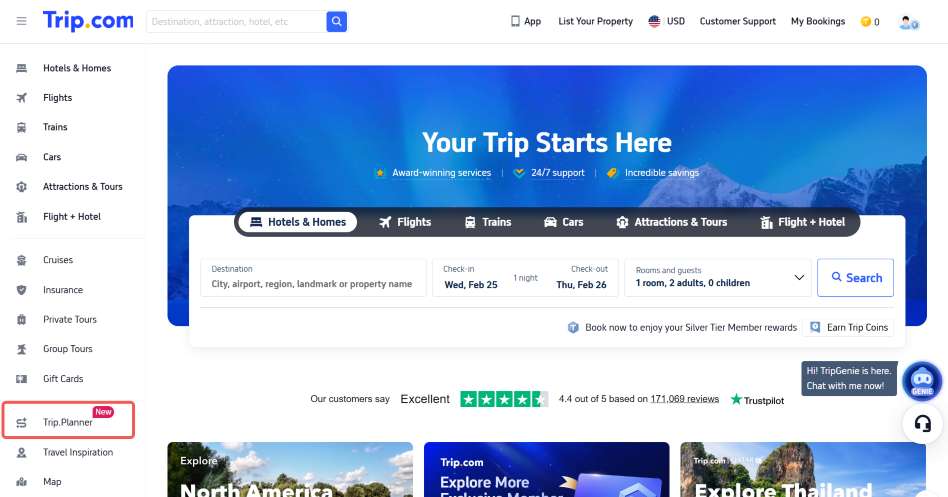 Trip.com travel planner location