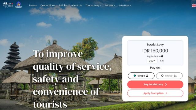 Официальная страница Love Bali с суммой туристического сбора и кнопкой оплаты