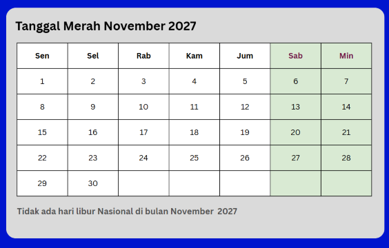 hari libur nasional 2027 november
