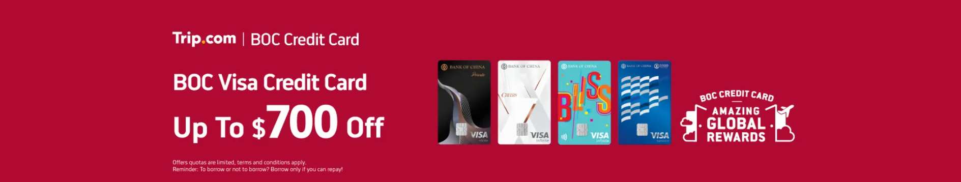 【BOC Visa Credit Card Offer】Up to HK$700 off on Flights, Hotels and Flight + Hotel Packages!