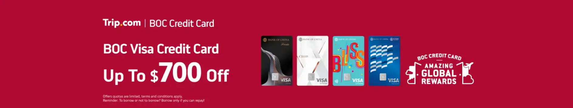 【BOC Visa Credit Card Offer】Up to HK$700 off on Flights, Hotels and Flight + Hotel Packages!