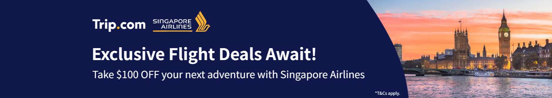 Trip.com Promo Code USA: 9.9 Mega Sale: Trip.com x Singapore Airlines - $100 Off Flight Deals