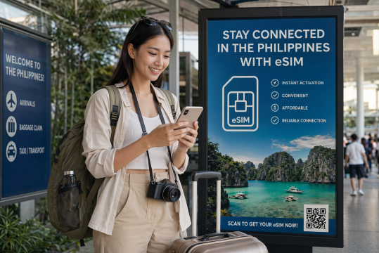give me photo of travellers use esim in philippines