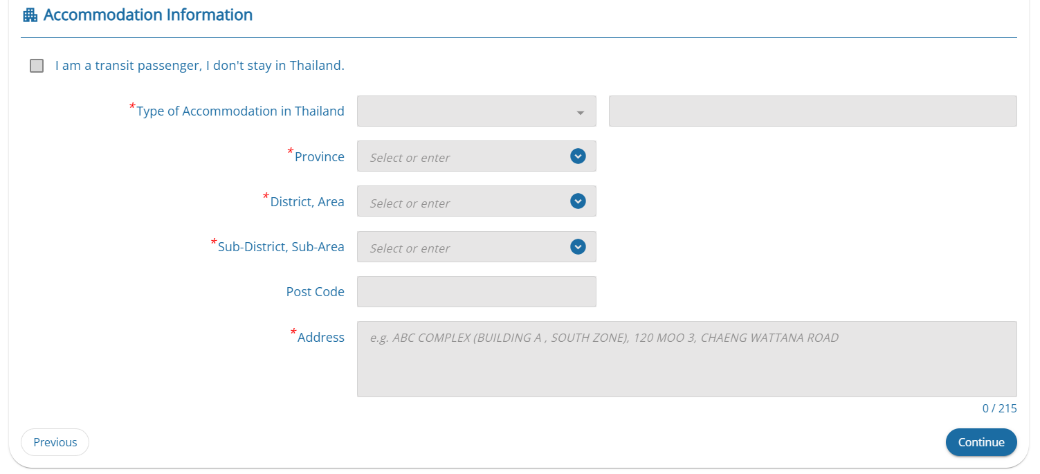 Submit Accomodation Information for TDAC