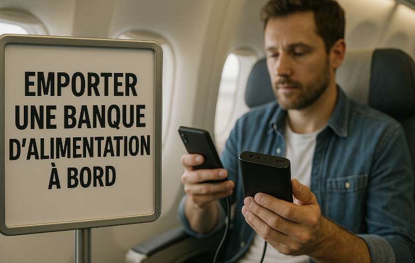 emporter une banque d’alimentation à bord