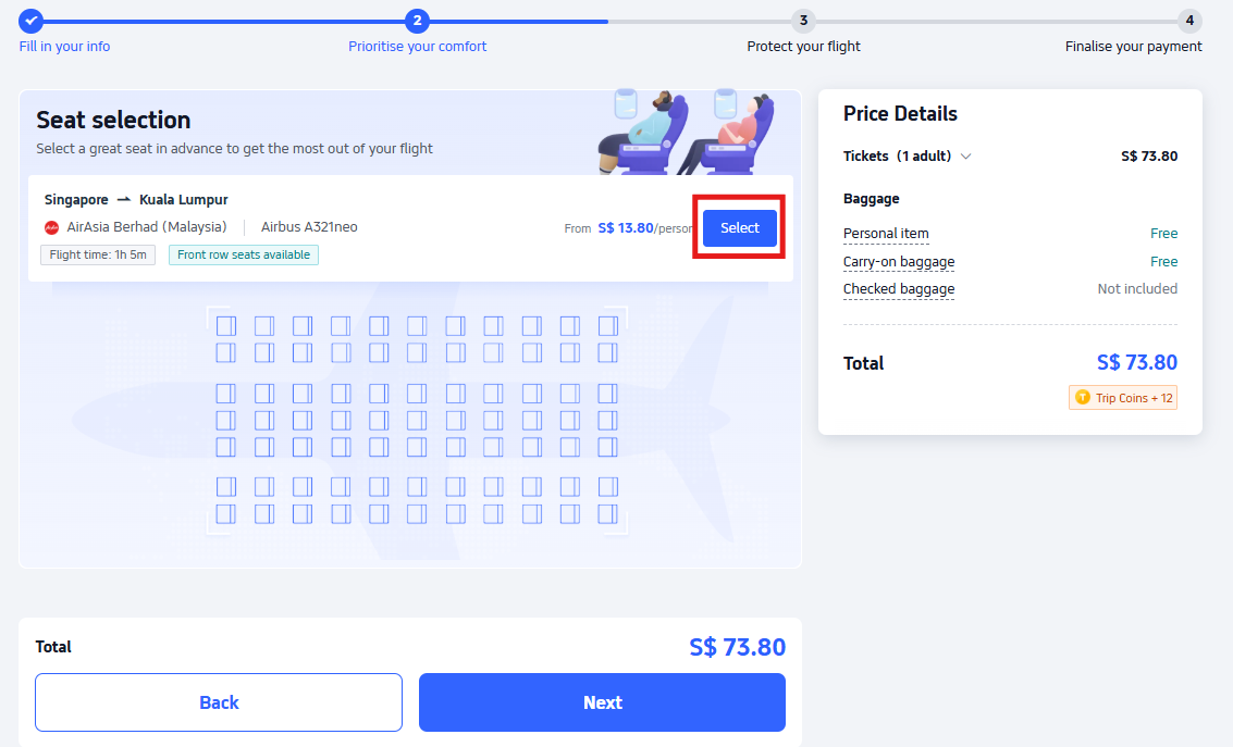 Select seat on trip.com