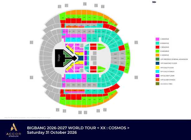 BIGBANG Sydney 2026 Seating Map