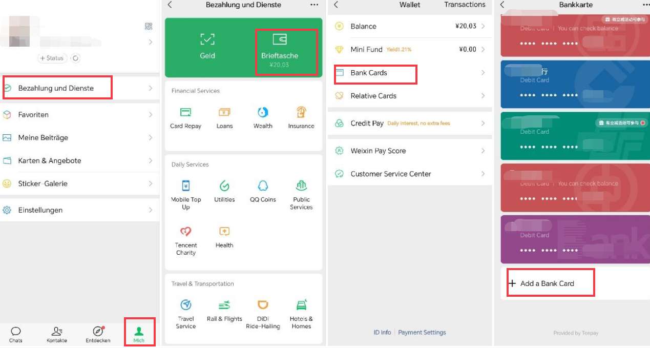 Bankkarte mit WeChat Pay verknüpfen