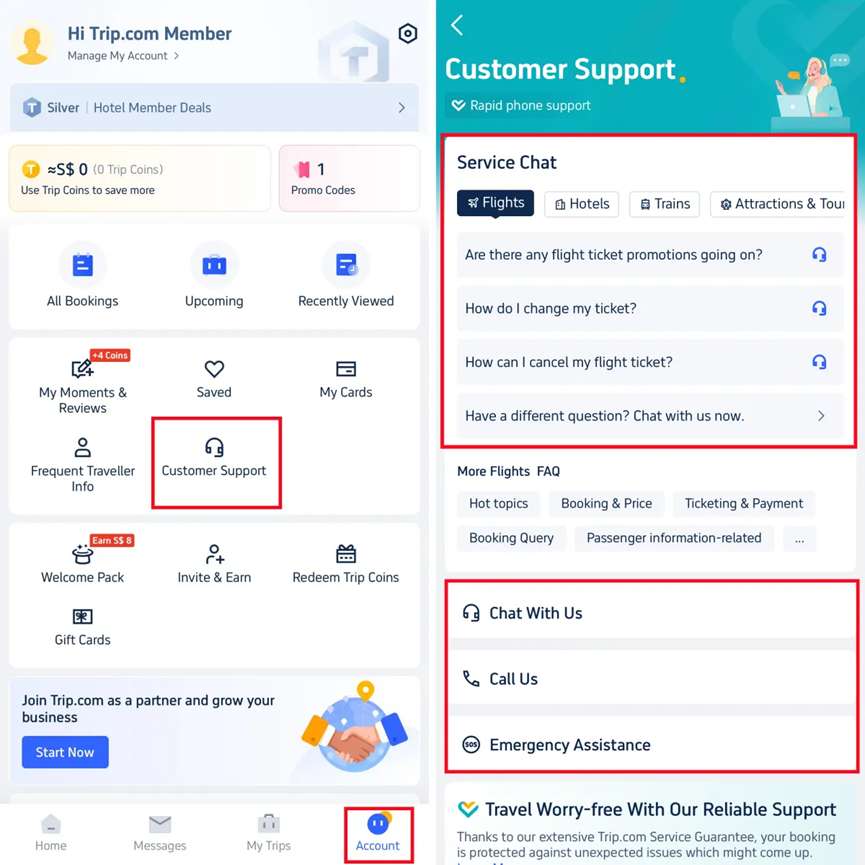 Locating Tri.com Support in the Mobile App
