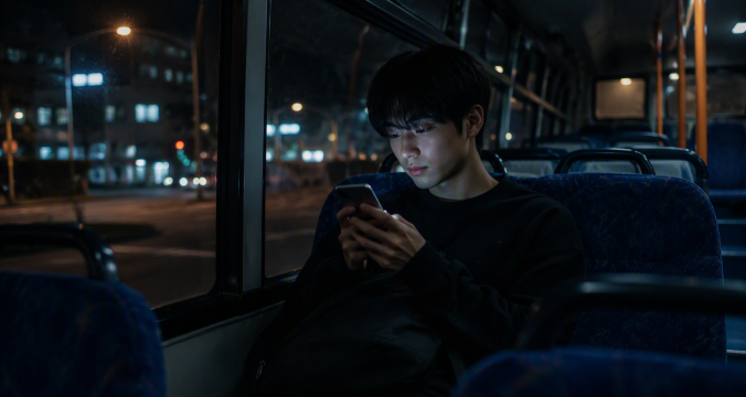 深夜バスでスマホ操作