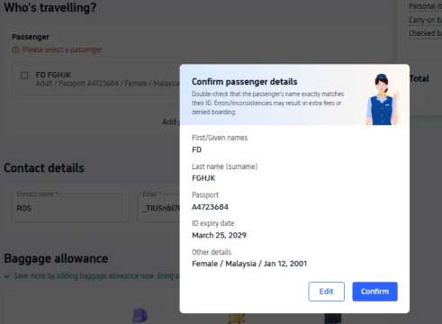 Confirm passenger details