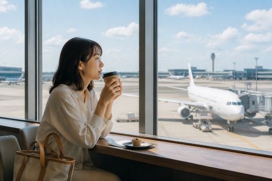 空港でコーヒー