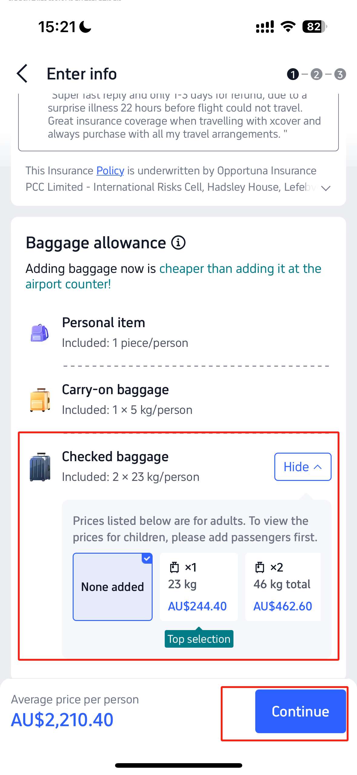 How do I purchase additional baggage on Trip.com?