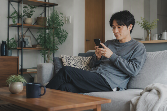 自宅でスマホ操作