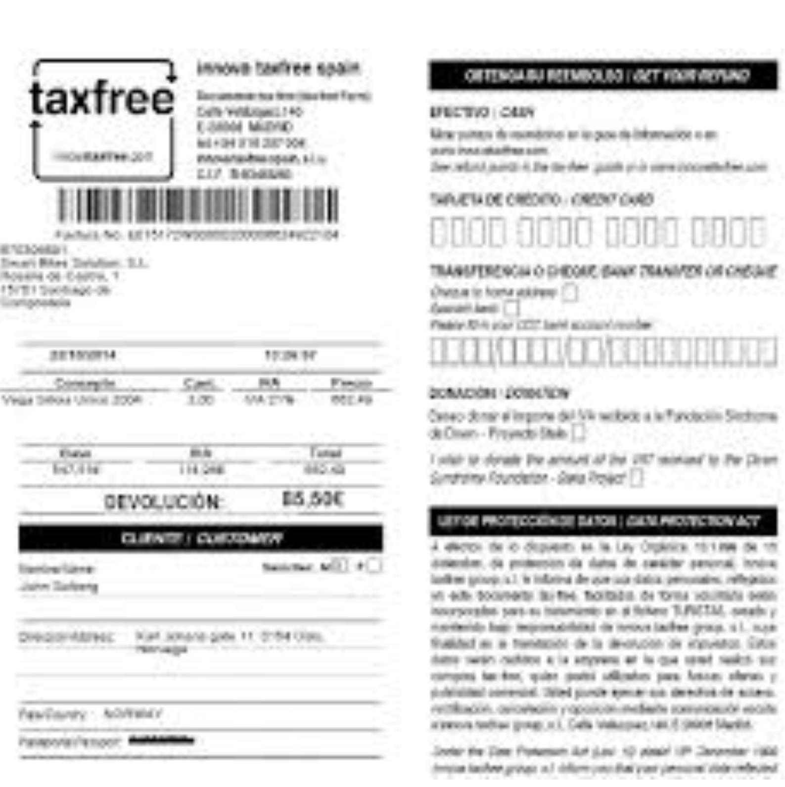 Spain Tax Refund Form