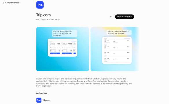 Descripción de la app de Trip.com en GPT