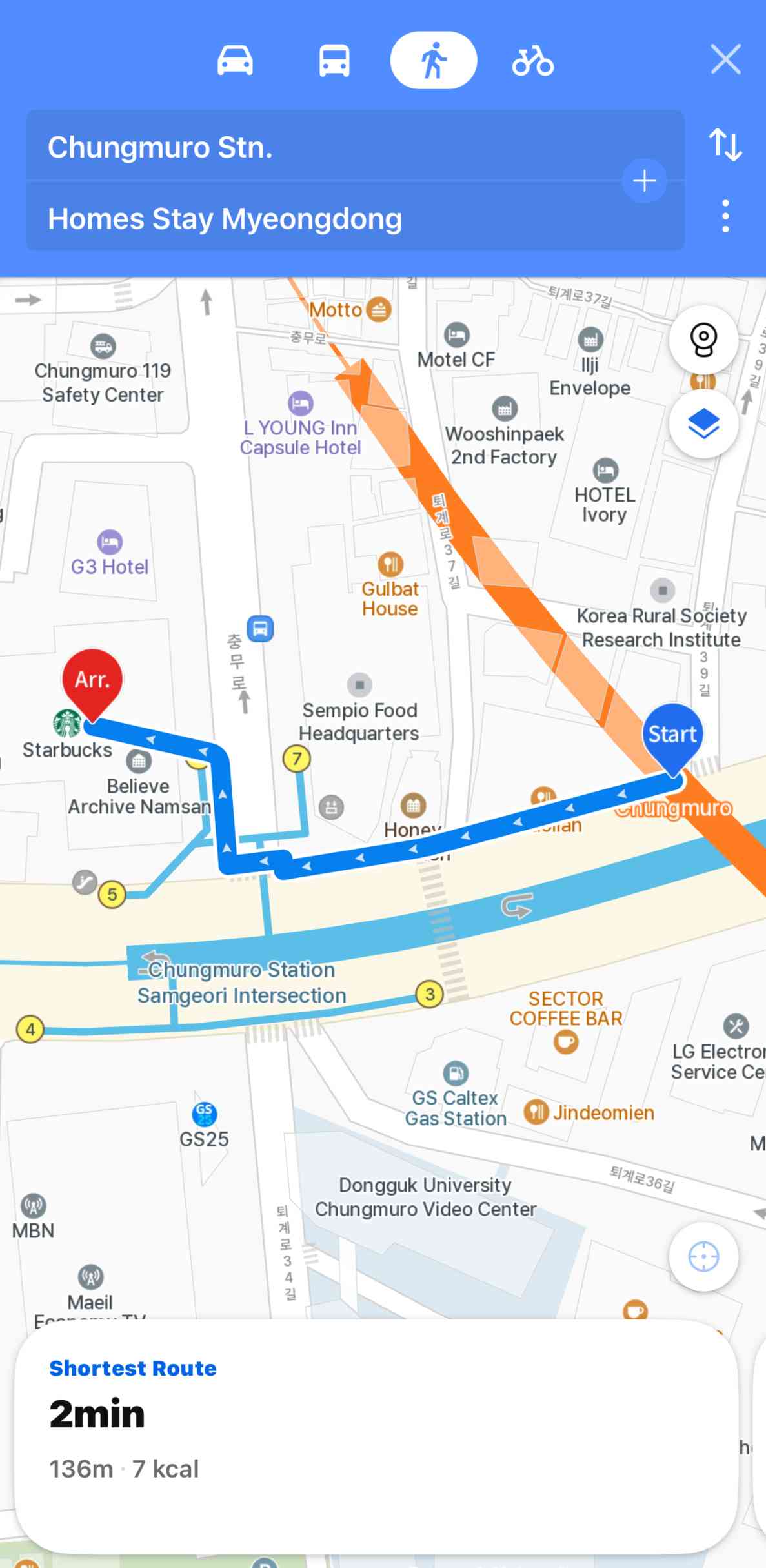 Use KakaoMap for Walking Directions