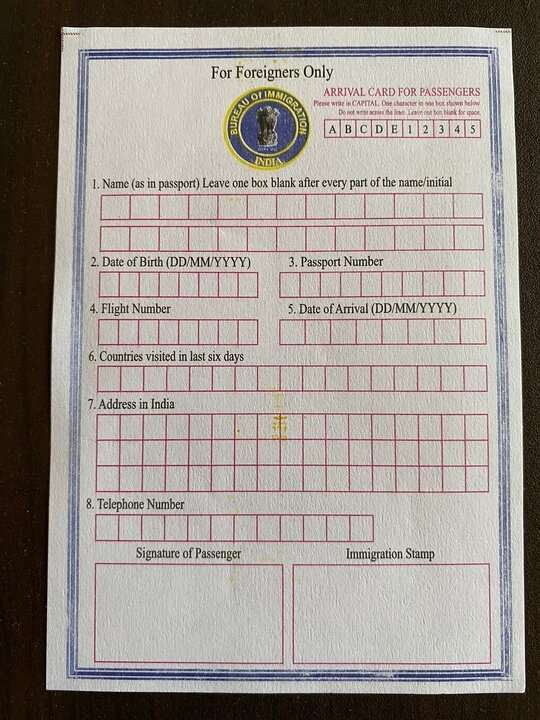 India Arrival Card