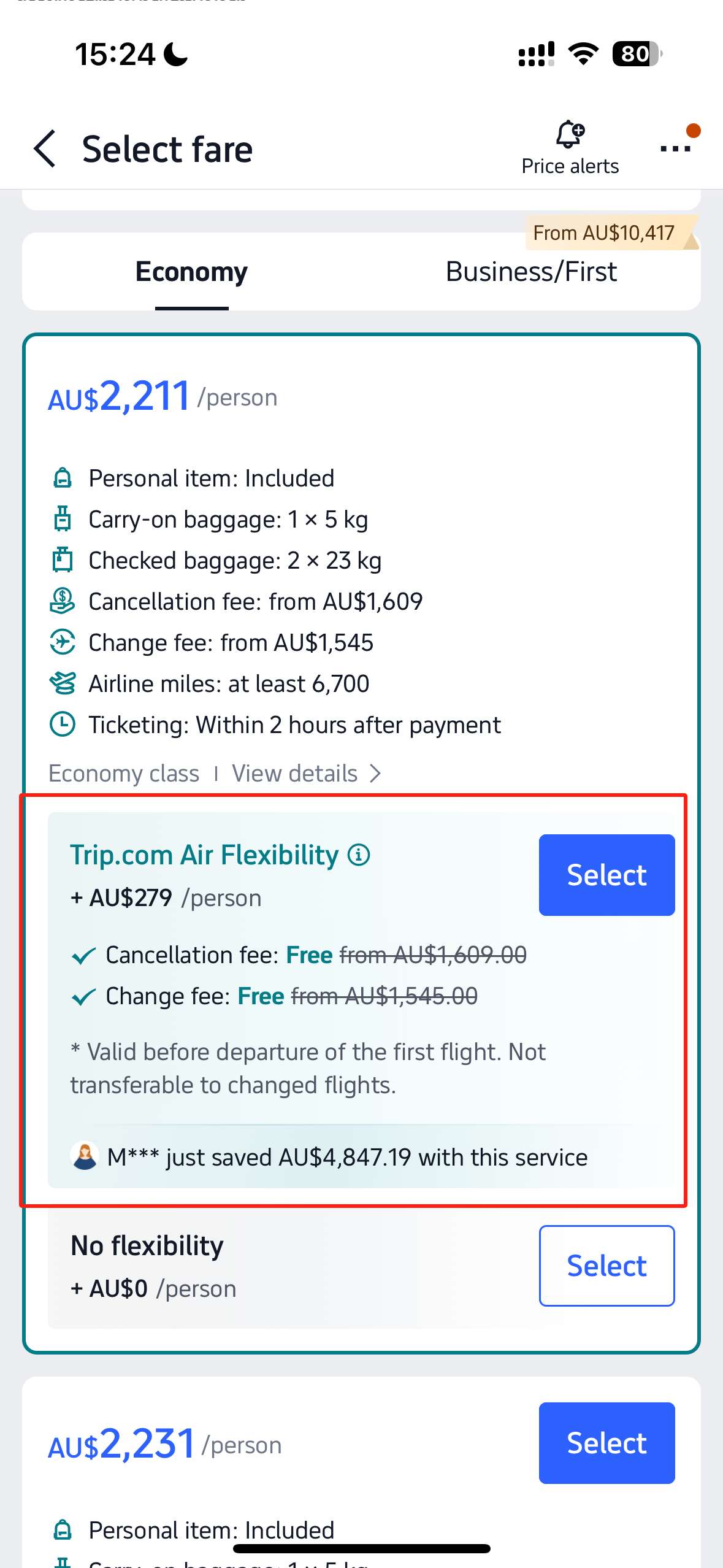 How do I purchase additional baggage on Trip.com?