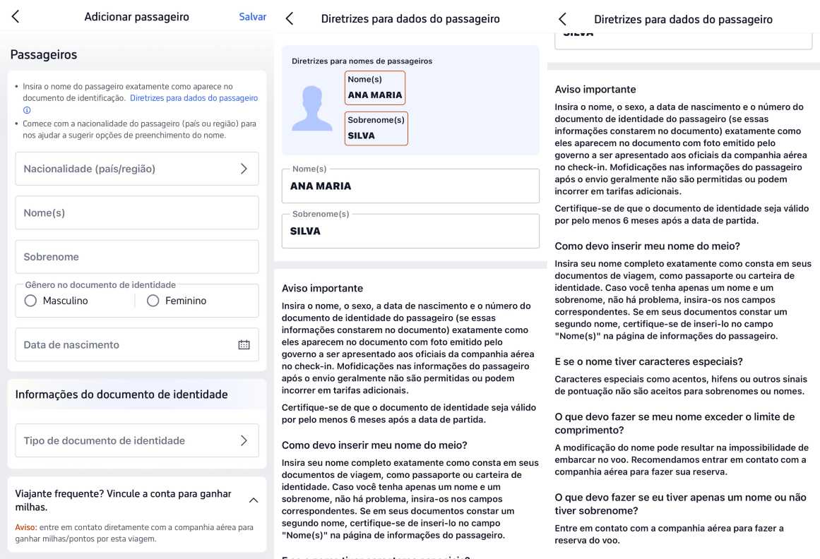 Quais informações você precisa para reservar um voo a outra pessoa?