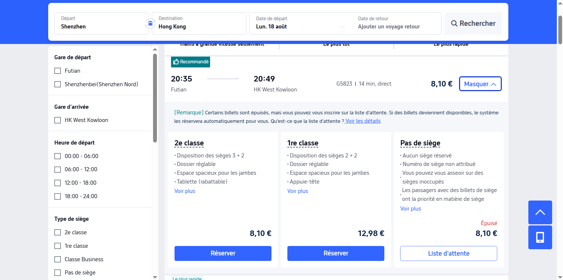 réserver un billet de train sur Trip.com