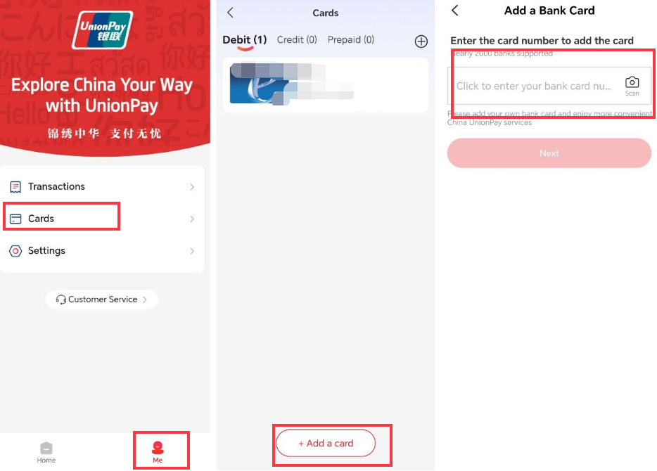 Bankkarte mit UnionPay verknüpfen