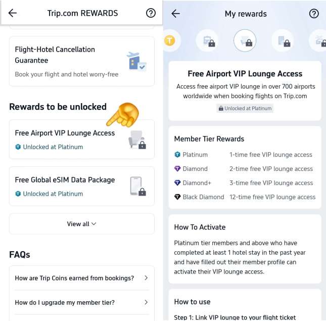 Trip.com VIP Lounge Access List: Step 2