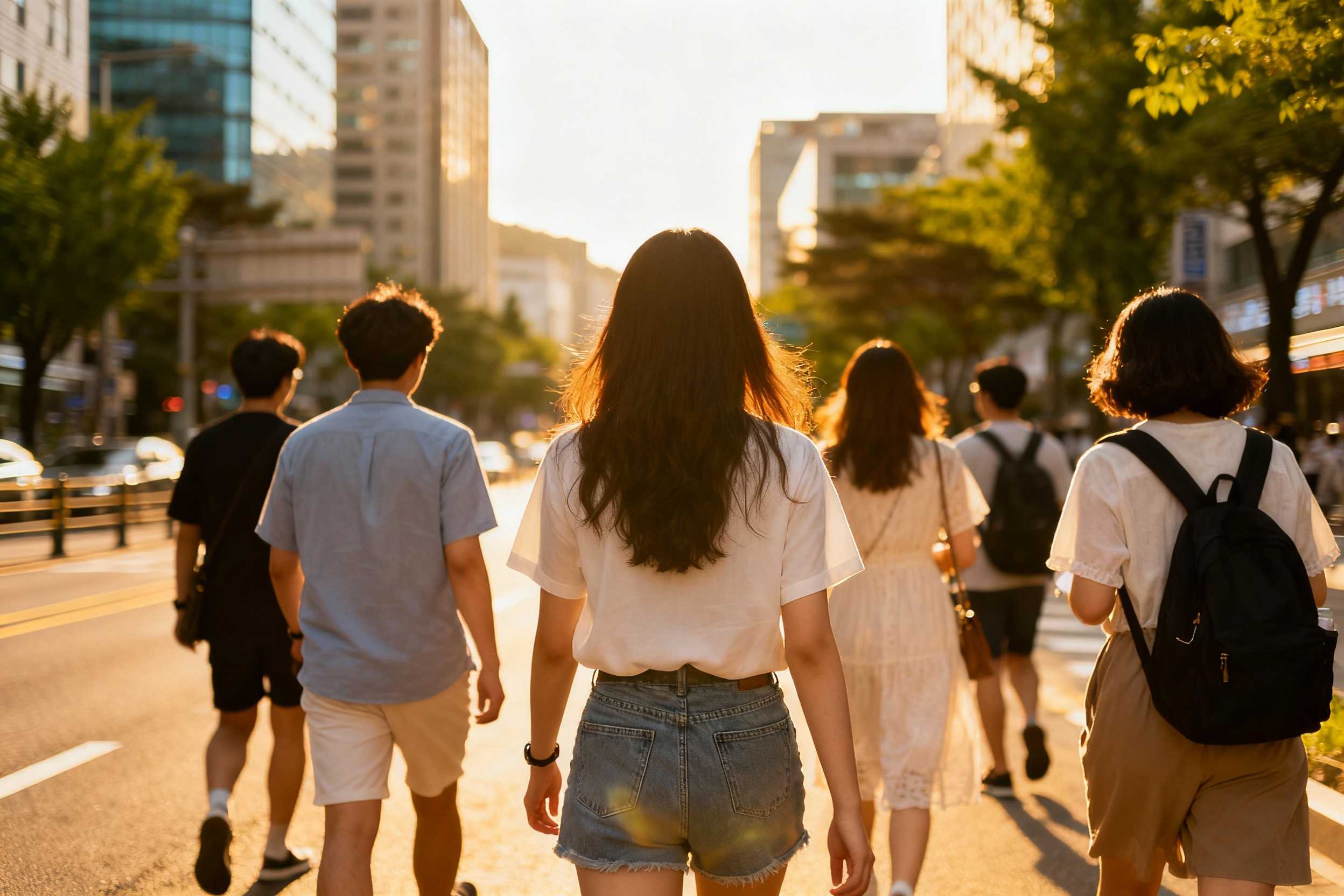 people in summer clothes on the street