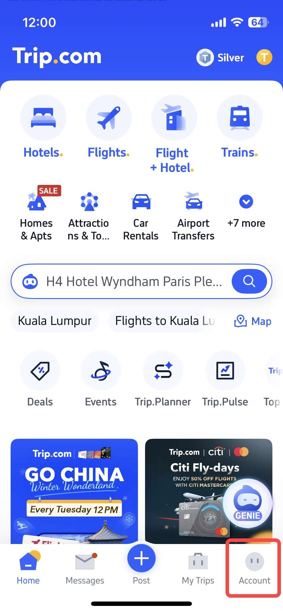 trip.com app main page