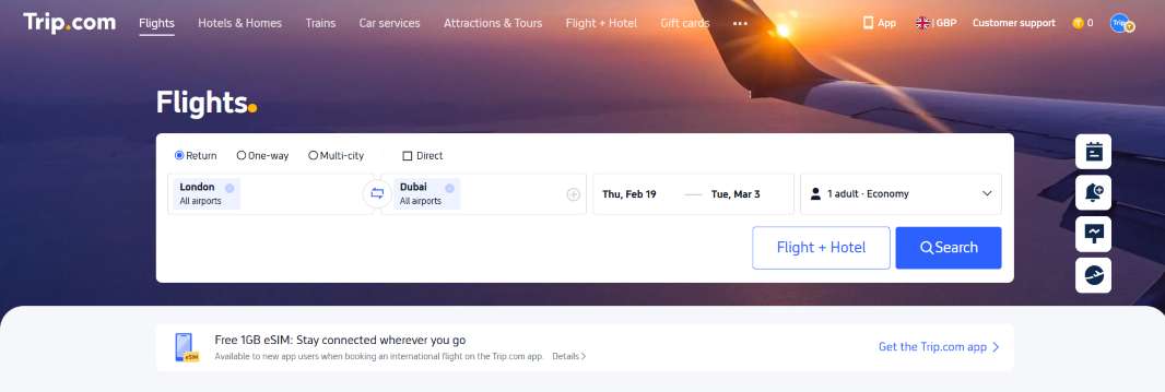 How to Access the Map View on Trip.com: Enter your departure city